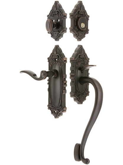 Grandeur Grande Victorian Thumblatch Entrance Set With Bellagio Lever - Right-Handed in Oil-Rubbed Bronze.
